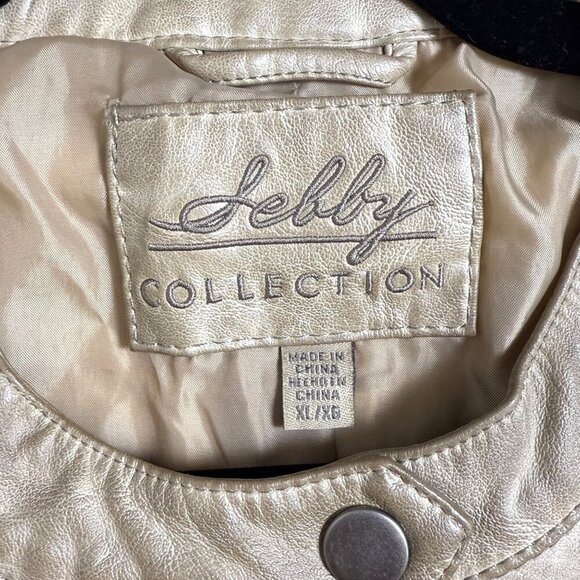 Selby Collection Jacket Womens Sz XL Cream Faux Leather Distressed Stretch Moto - Picture 8 of 10